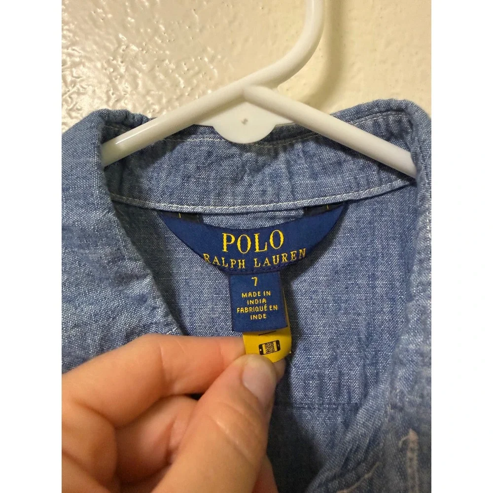 Polo Ralph Lauren Kids Blue Chambray Sleeveless Button Front Shirtdress Size 7